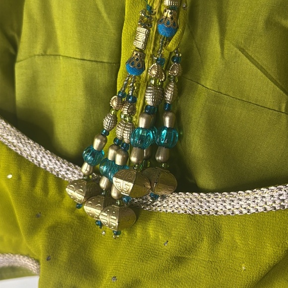 Indian Lenga Top Green and‎ Blue and Gold Accents Beaded Embroidered Women’s  6 - Picture 4 of 5